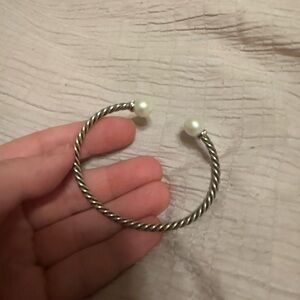 David Yurman Silver Cable Bracelet with Pearls